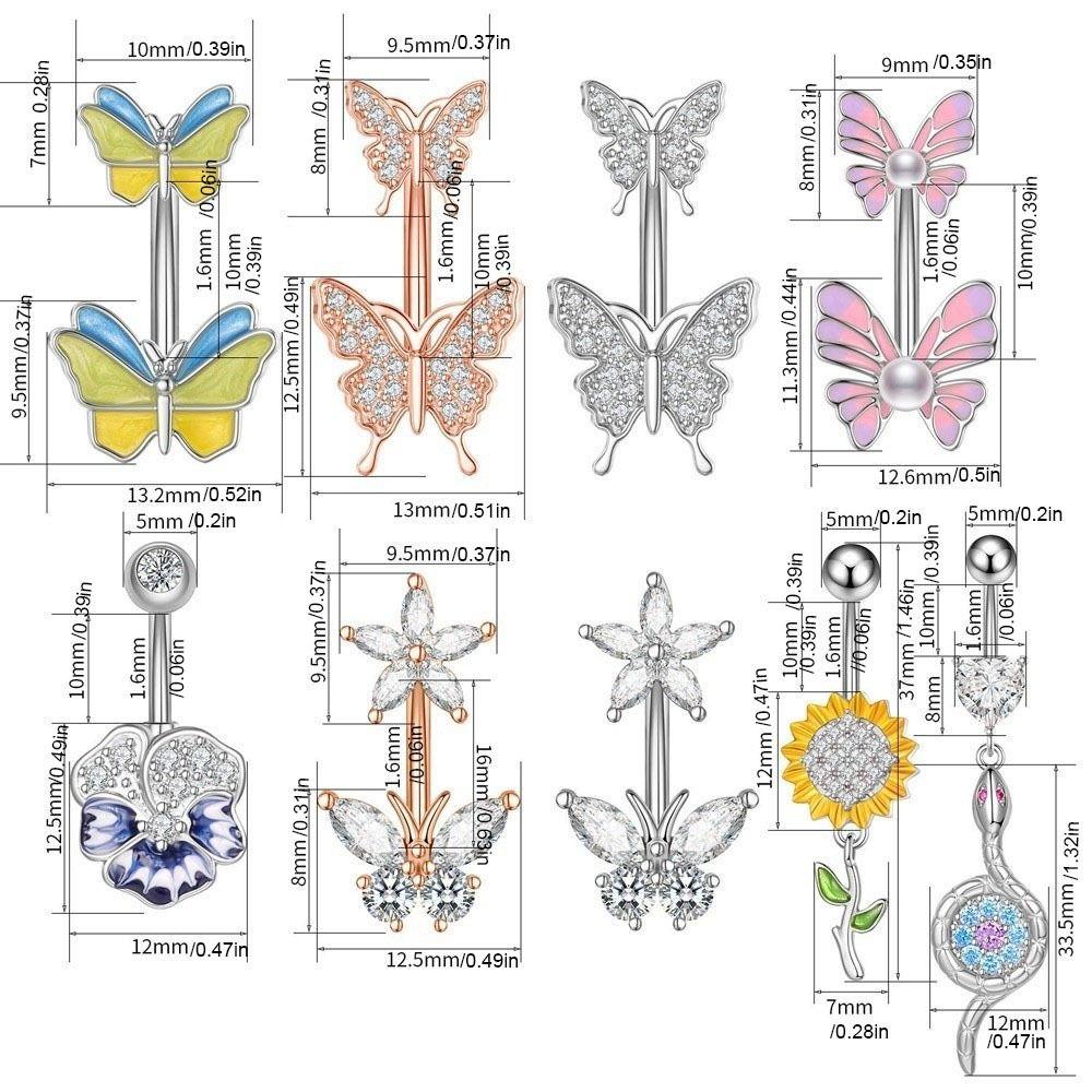 Sunflower Zircon Navel Ring Butterfly Heart Belly Button Ring Vintage Body Piercing Jewelry Girl