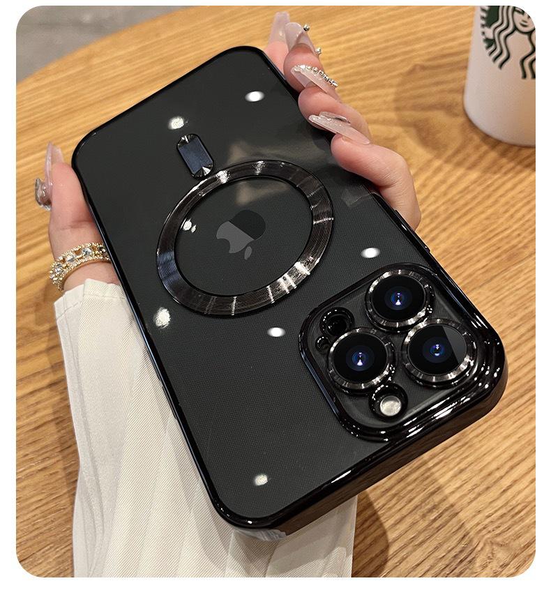 Чехол для iPhone Apple 16 Pro Max с магнитным поглощением: Гальваническое прозрачное силиконовое покрытие для 11, 12, 14 и 15