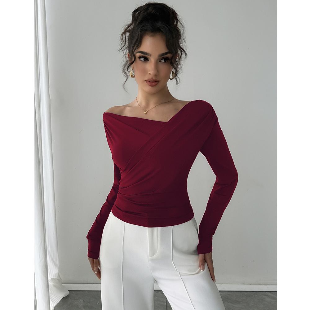 Женские топы с одним открытым плечом, длинным рукавом, драпировкой, асимметричным вырезом, облегающего кроя, Y2K-рубашка