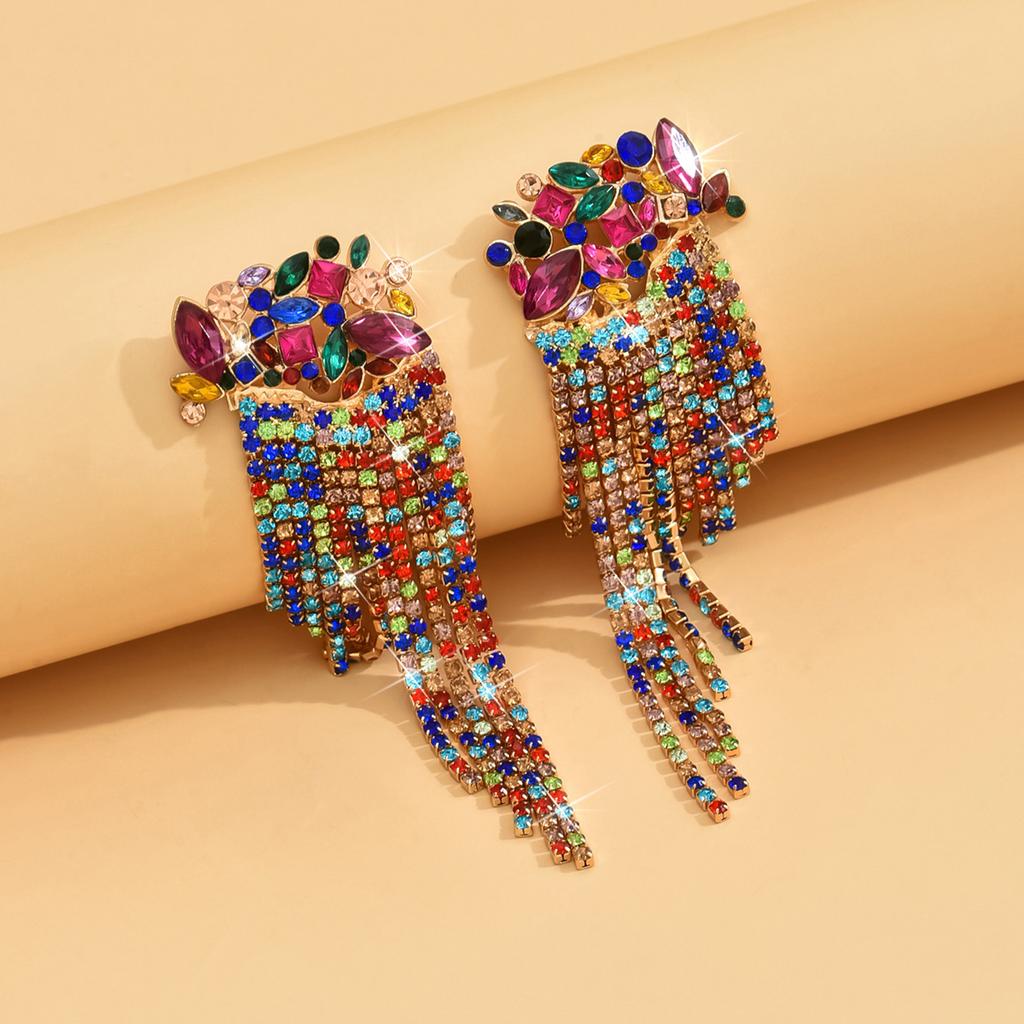 2PC Women's Fashion Copper Inlaid Diamond Claw Chain Exaggerated Tassel Earrings Jewelry Suitable for Date, Party, Festival Gift