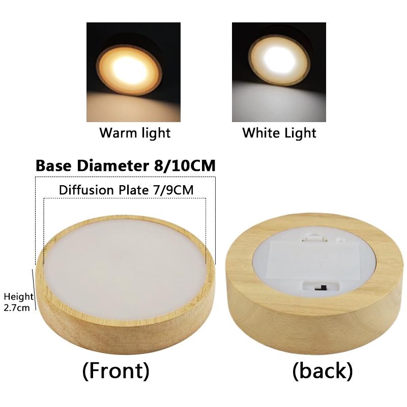 Round Diffusion Plate LED Light Base Battery-Powered Wooden Night Light; Cocktail Glass Coaster USB Mood Crystal Lamp Base Light
