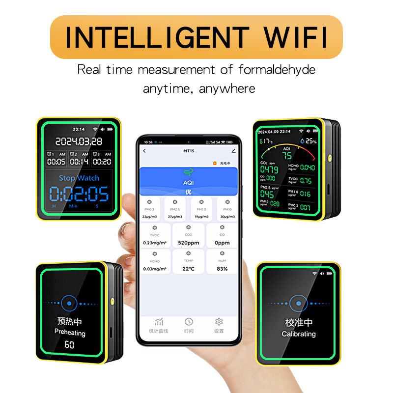 Tuya CO2 WiFi 15 в 1 Детектор качества воздуха CO/HCHO/TVOC/AQI/PM0.3/PM1.0/PM2.5/PM10/Температура/Влажность/