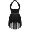 Girls Dance Performance Dress Sleeveless Mock Neck Shiny Rhinestones Decorated Cutout Back Leotard