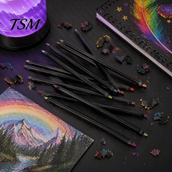 Pencils for Toddlers 12PCS Rainbow Colored Pencils, with Black Wood Barrel And Durable Drawing Lead Core, Art Training Sketching Kids Supplies