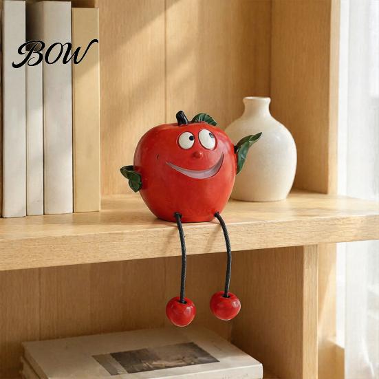 Whimsical Fruit Sculptures Resin Shelf Sitter Figurines with Flexible Dangling Legs, Hanging Edge Statues, Cute Character Desktop Ornaments