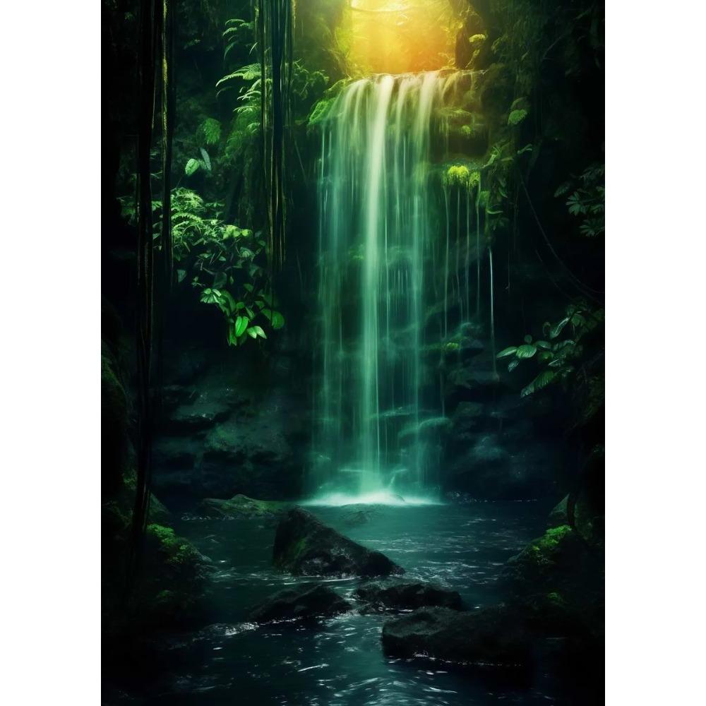 Natural Landscape Spectacular Waterfall Canvas Painting Green Tree Forest Posters Wall Art Prints Home Decor Frameless Paintings