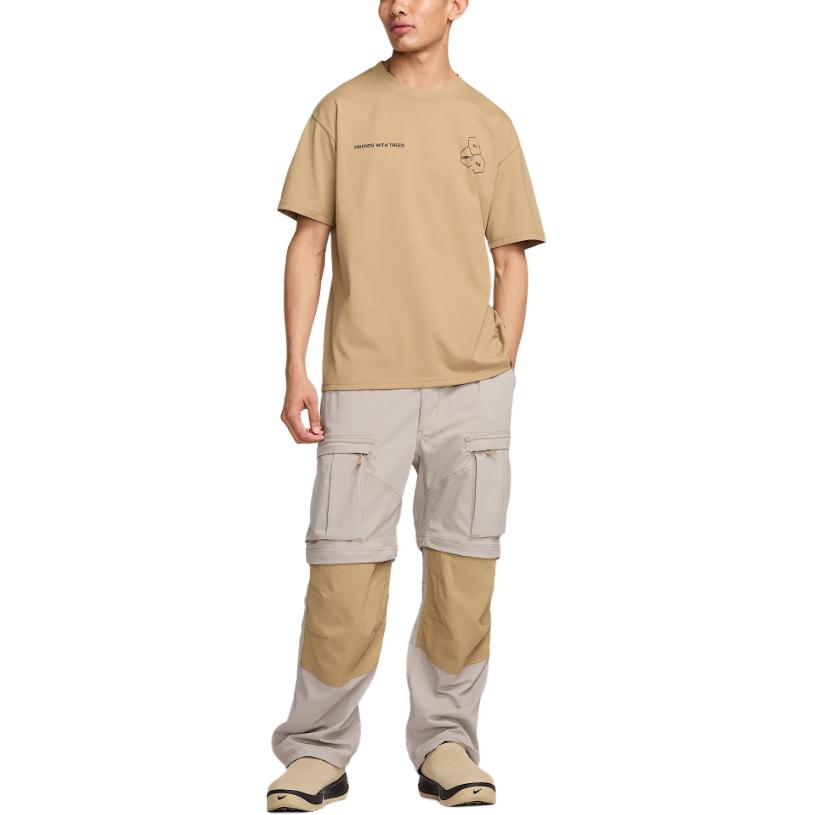 Nike Футболка мужская с коротким рукавом, быстросохнущая, свободного кроя, с надписью, бежевая HJ0797297