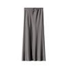Women Skirt Silky Satin High Waist Drawstring Elastic Solid Color Ankle Length A-line Soft Breathable Casual Lady Maxi Skirt