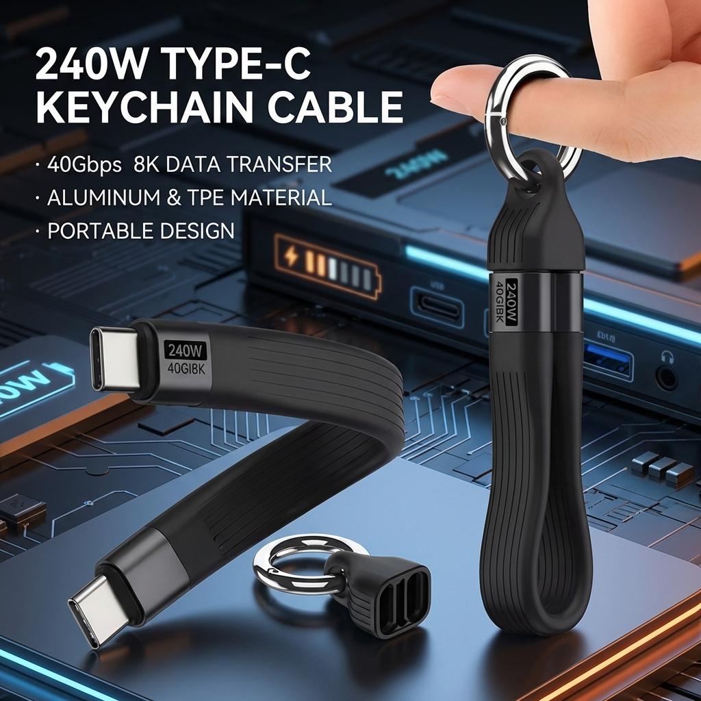 Кабель Type C 240 Вт 40 Гбит/с с брелоком PD3.1 5 А 8K@60 Гц USB-C на USB Адаптер Кабель для высокоскоростной передачи данных И быстрой зарядки