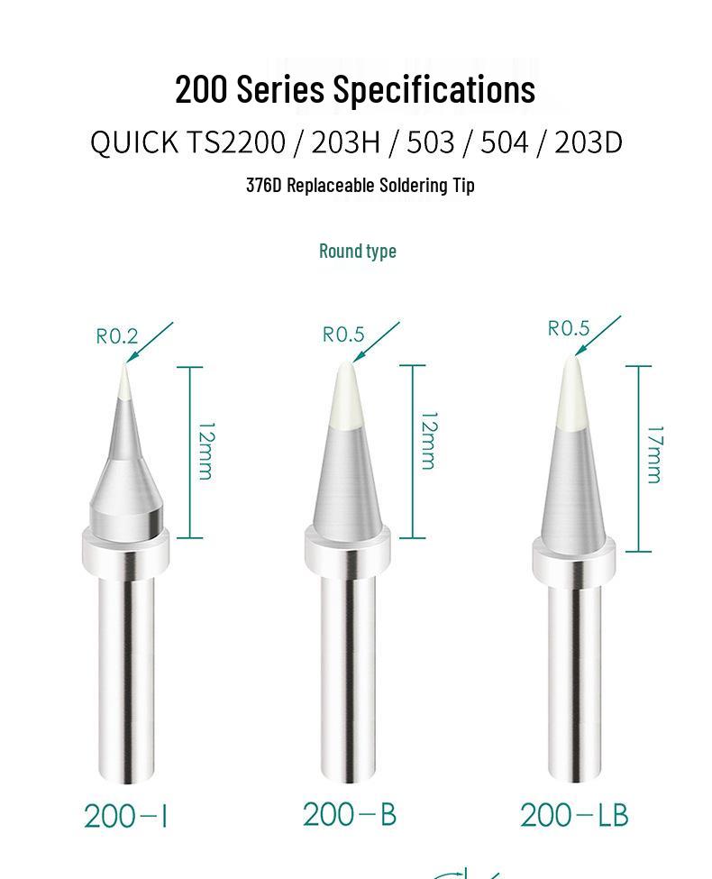 Паяльные жала QUICK Kuai Ke TS2200/203H/503 - Совместимые модели 203D/376D в стилях 200-C/D/B/I/J/LB.