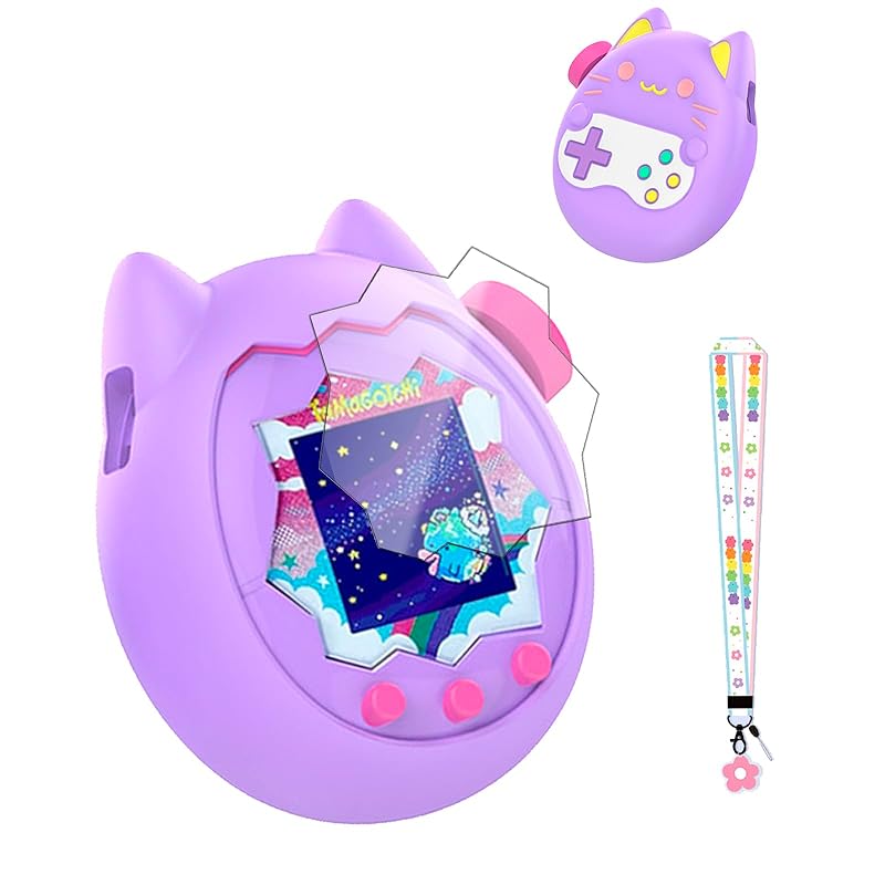 Для Tamagotchi Paradise Мягкий силиконовый чехол и прозрачная защитная пленка для экрана из ТПУ, Полная защита на 360 градусов с ремешком серии "Цветы", Защита от царапин и ударов