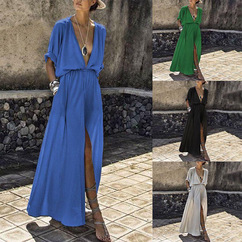 Стильное женское платье макси с глубоким V-образным вырезом, отличающееся неподвластным времени дизайном и премиальным качеством