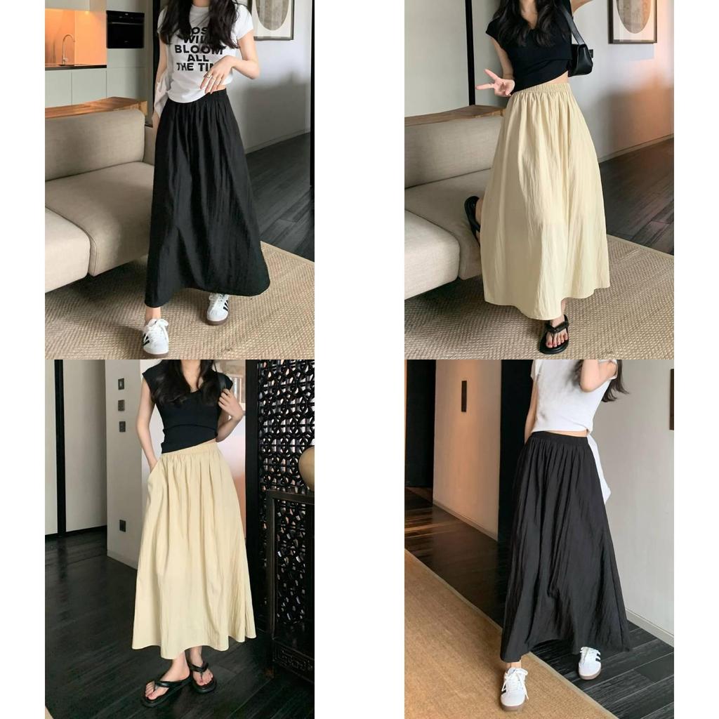 Cotton Blend Pleated Midi Skirt With High Waist For Women Spring