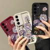 Противоударный чехол с фиолетовым цветочным узором для Samsung S25 S24 S23 S22 Ultra A15 A55 A35 A34 A06 A05 A53 A54, мягкий силиконовый матовый защитный чехол для линз