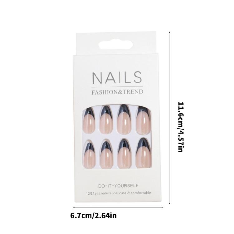 24 шт. Стильные накладные ногти Френч Накладные Ногти Средние Миндаль Накладные Ногти Полное Покрытие Press on Nail Маникюр Ногтевой Дизайн