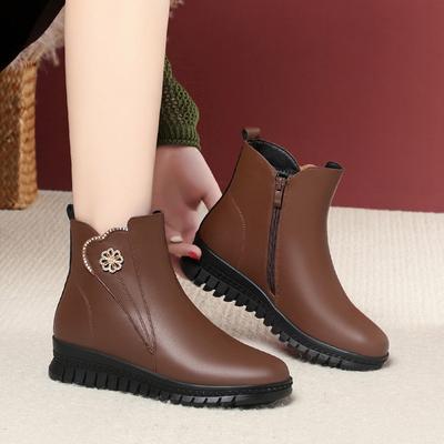 Осенне-зимние материнские хлопковые туфли, кожаные туфли и женские полусапожки для пожилых, бархатные теплые туфли для пожилых и бабушек, нескользящие