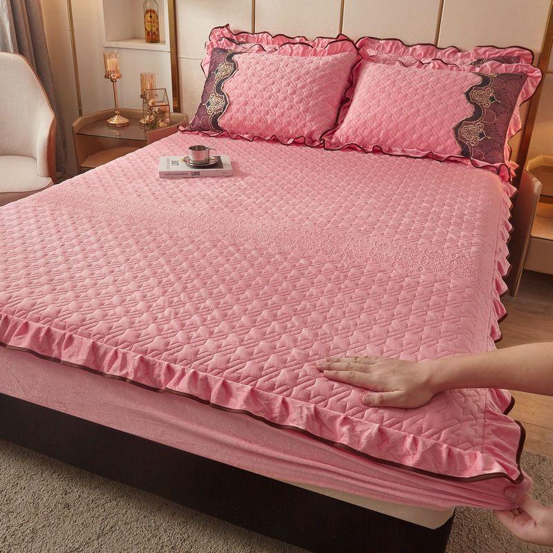 Стеганая фланелевая простыня на резинке, очень мягкая, теплая для односпальной двуспальной кровати, очень толстая, впитывающая пот, дышащая