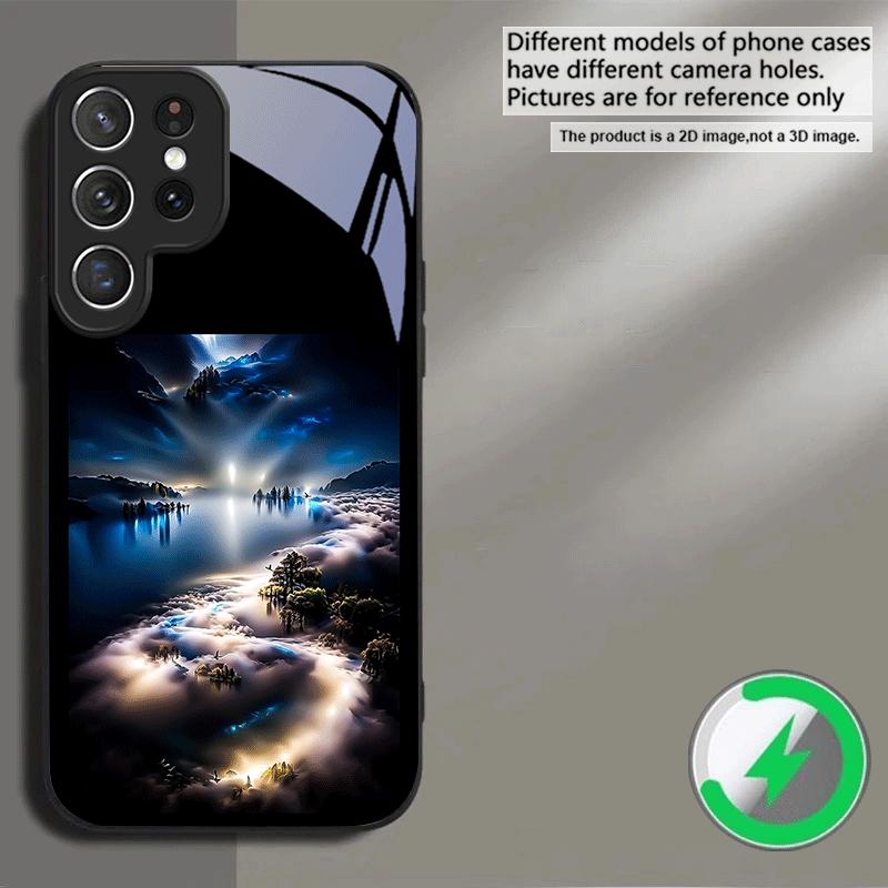 Фантастический ночной пейзаж Для Samsung S26 S20 Ultra S21 Pro S22 Plus S23 FE S24 Ultra S25 Для Magsafe Чехол на телефон со стеклянной задней панелью и бортиками