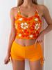 Комплект танкини с цветочным принтом для девочек, купальник на бретельках, бюстгальтер, женские шорты с цветочным принтом, бикини на завязках, женский пляжный комплект