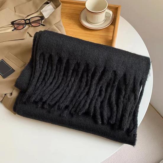 Women Winter Scarf Solid Color Thickened Warm Shawl Scarf with Tassel Design Cold Weather Fashion Accessories