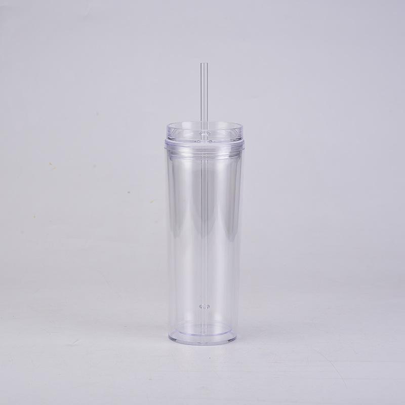 18Oz Double Plastic Water Cup Skinny Transparent As Acrylic Water Cup With Straw
