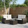Sofa Set 6 pcs. Black and Cream White Poly Rattan and Steel
