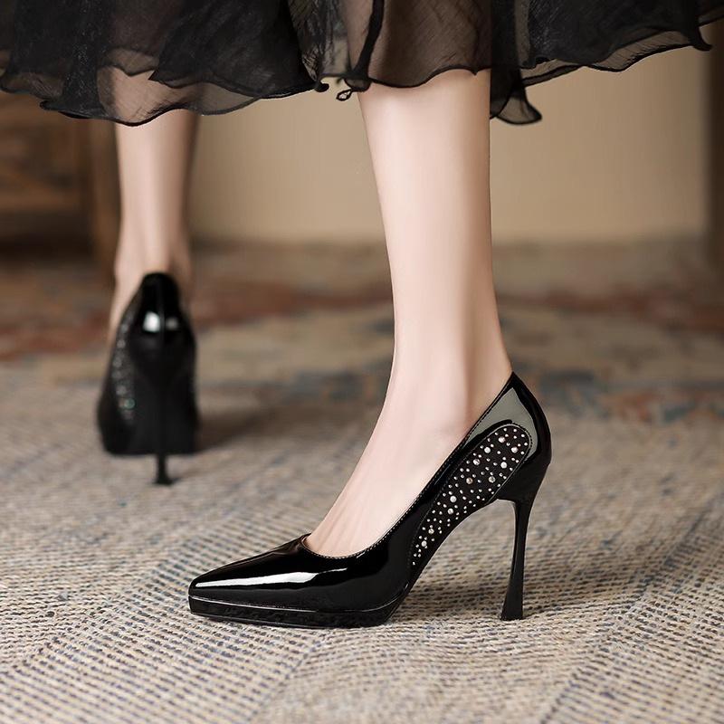 2024 Women High Heels Sexy Pointed Toe Wedding Dress Platform Pumps Fashion Patent Leather Stiletto Single Shoes Sapatos Mujer