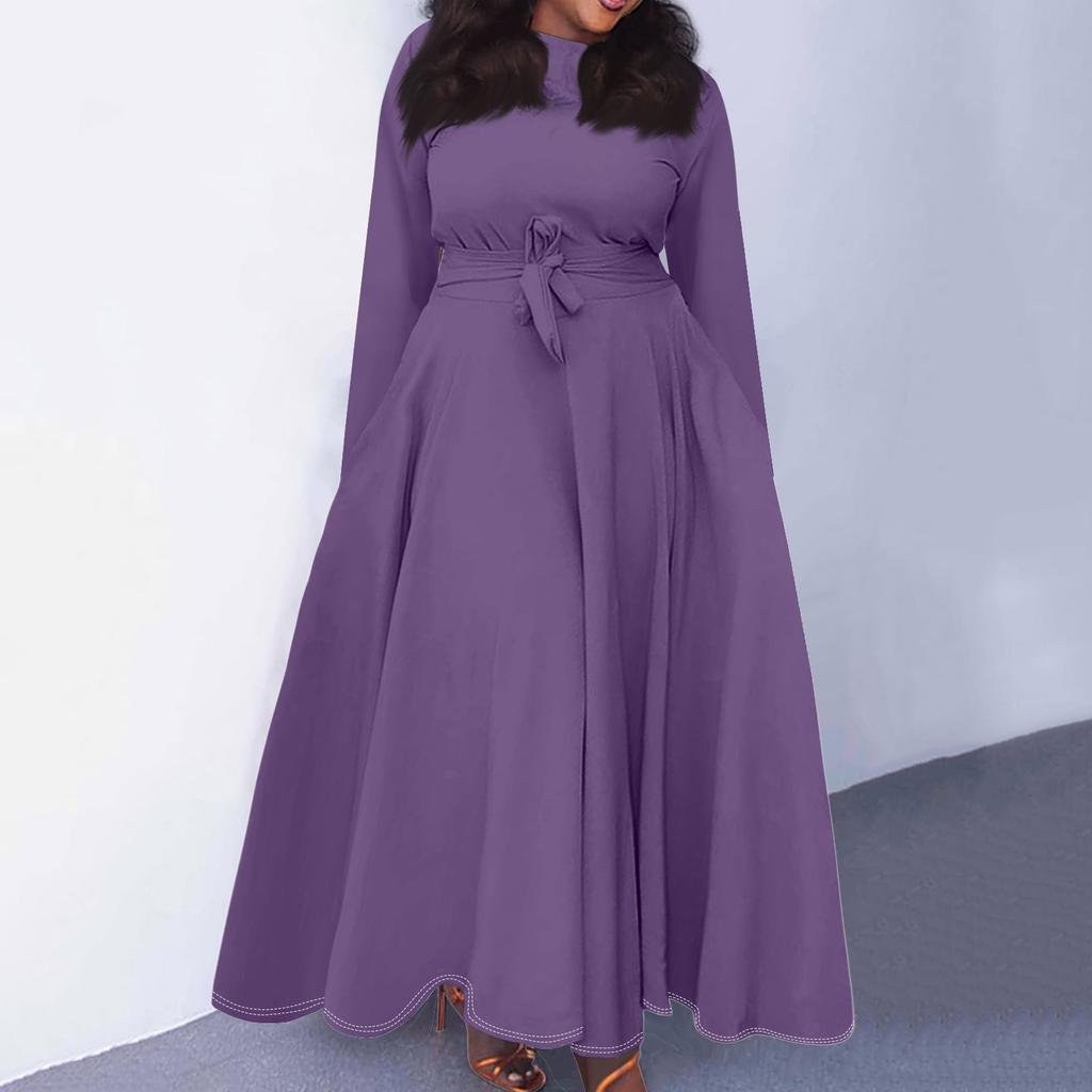 Женское повседневное модное платье большого размера с круглым вырезом и длинным рукавом с карманами на бретелях