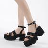 Platform Chunky Heels Womens Sandals Buckle Strap Open Toe Fashion Casual Peep Toe Ladies Punk Sandals Double Band