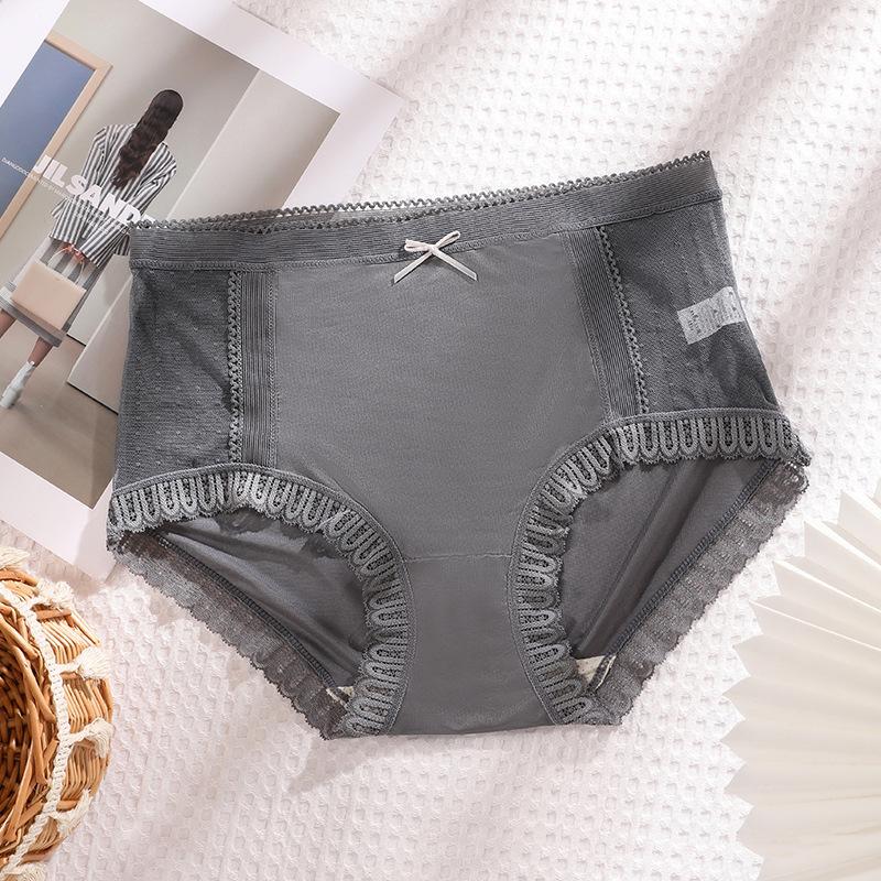 High Grade Ultra Smooth Satin and Lace Cut Out Sexy Women's Underwear Medium High Waisted Comfortable and Breathable Satin Briefs