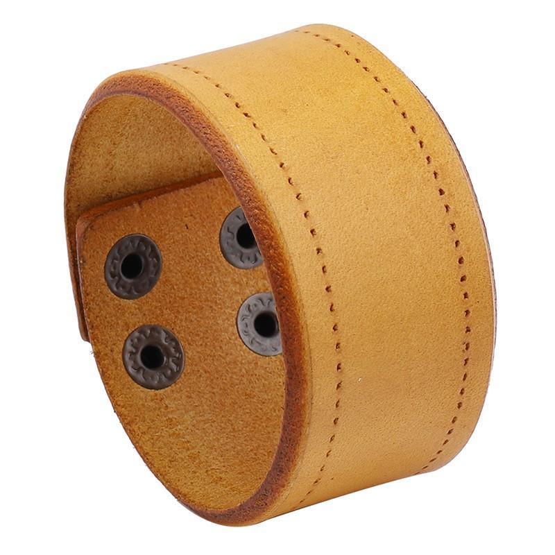 Punk Style Wide Leather Bracelet Men Women Genuine Cowhide Cuff Band With Electroplated Accent Unisex Retro Industrial