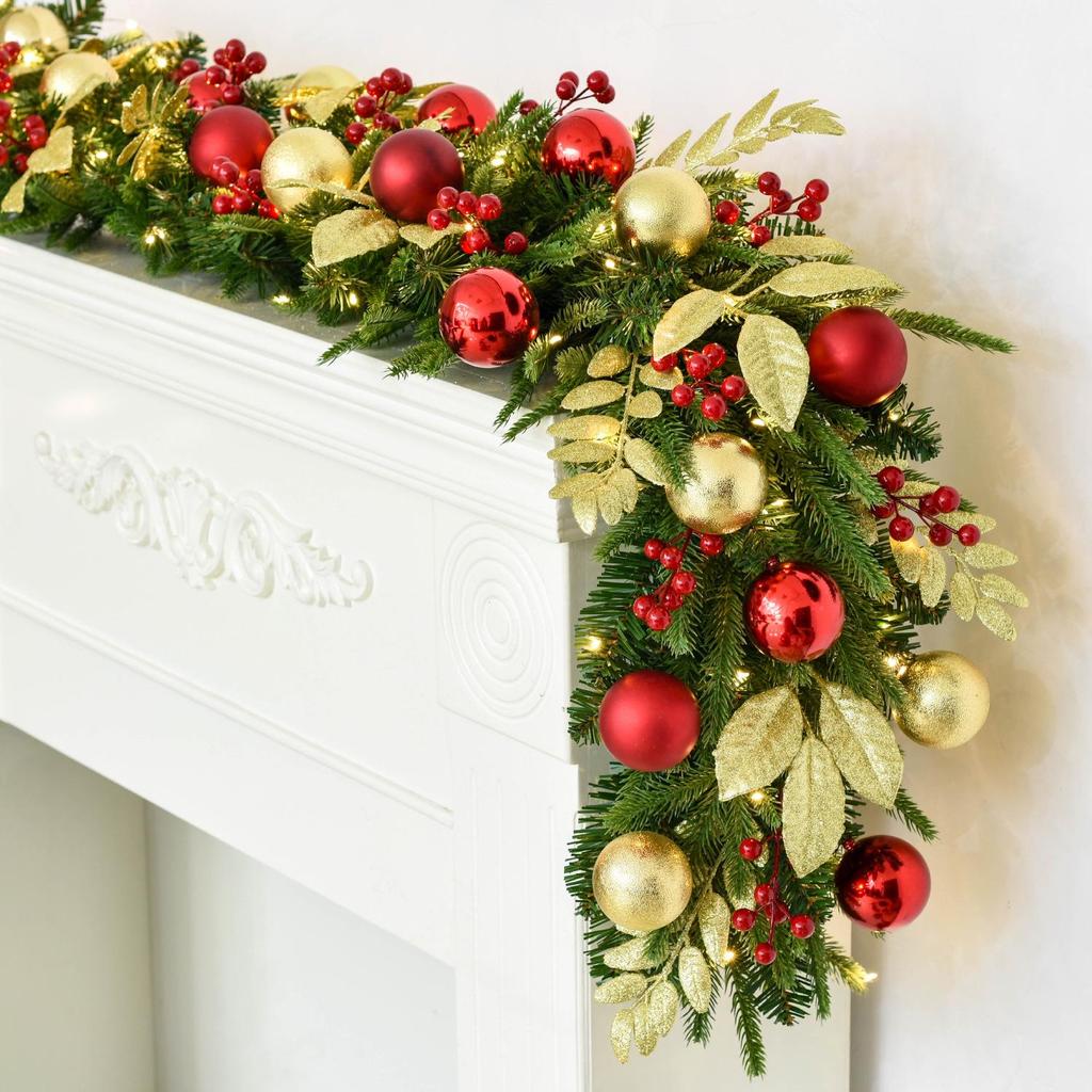 Рождественское мерцание: Набор гирлянд для елки, окна и камина с опушенными листовыми украшениями