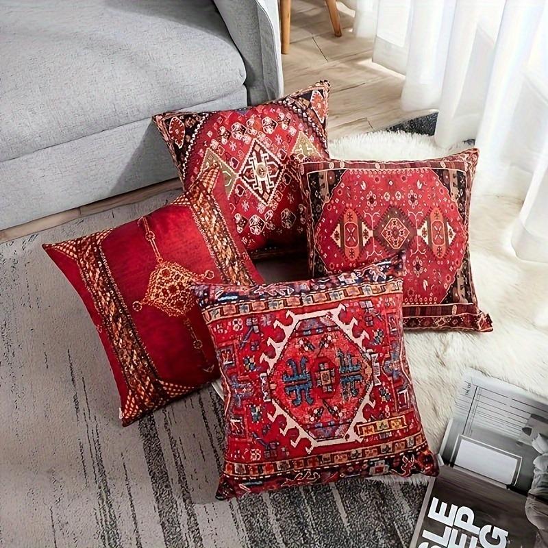 Retro Red Ethnic Style Home Decoration Pillowcase Bedroom Room Decoration Pillow Cover, Living Room Sofa Chair Cushion Cover