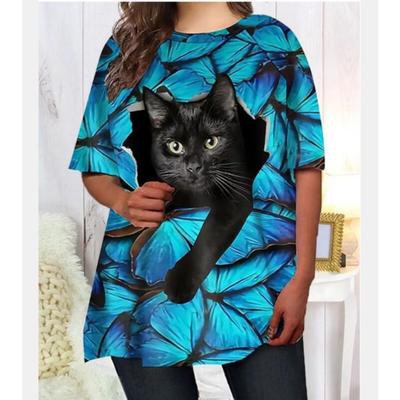 Плюс размер XL-7XL модные цветочные принтованные короткие рукава O-образный вырез топы женские 3d футболки