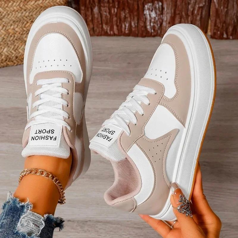 Womens Shoes Lace-up Women Vulcanize Shoes New Color Matching Womens Casual Sneakers Fashion Round Head Classic Sneakers