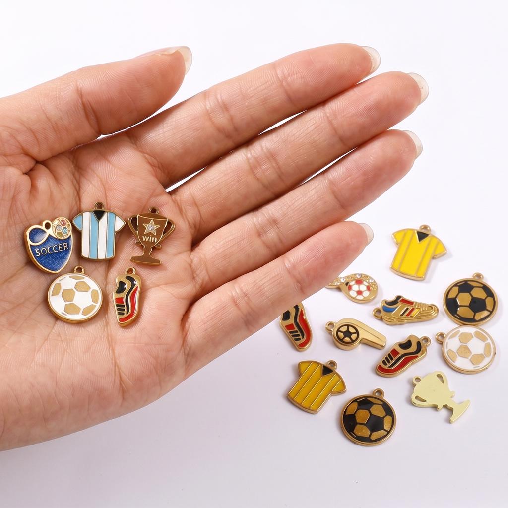2pcs Stainless Steel Sport Charms 18K Gold Plated Round Football Multicolor Enamel Pendant DIY Necklace Earring Jewelry Findings
