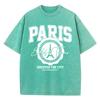 Повседневные женские футболки с кислотной стиркой, футболки с принтами 'Paris Discover The City', состаренные, оверсайз, хлопковые, с коротким рукавом