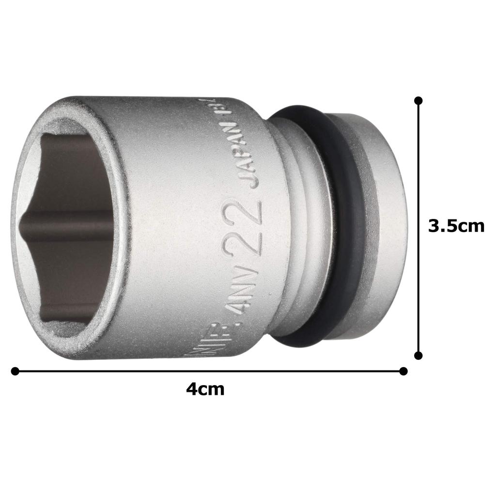 TONE Impact Socket Drive Angle Width Across Flats 22mm 4NV-22 12.7mm (1/2")