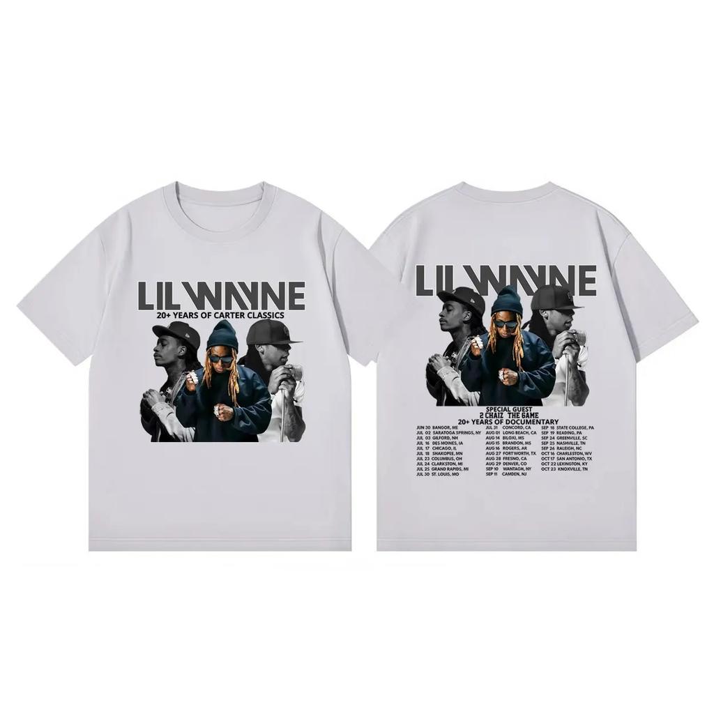 Летняя Повседневная Мода Свободная Футболка Рэпер Lil Wayne Тур 2026 Графические Футболки Унисекс Женские Хип-Хоп Винтажные Футболки с Коротким Рукавом