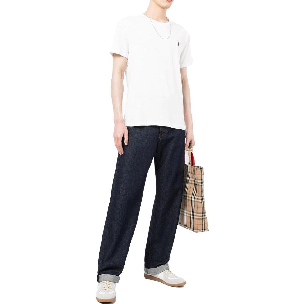 Polo Ralph Lauren SS23 Логотип Вышитый Хлопок Футболка с Коротким Рукавом Мужские Топы Розовый Белый 710671438-186