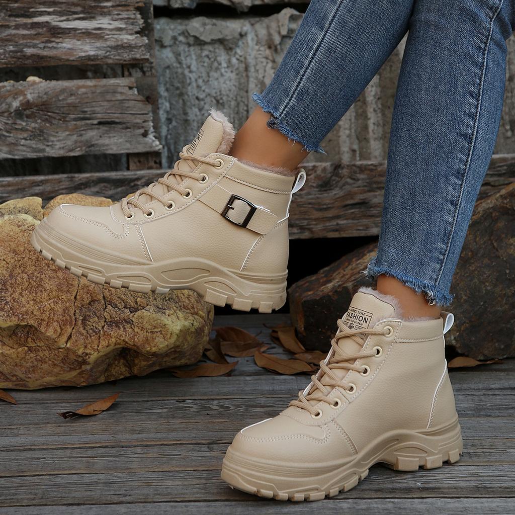 Women Boots 2024 New Fashion Casual Sneakers Winter Warm Plus Velvet All-Match Ankle Boots Women Thick-Soled Cotton Shoes Women