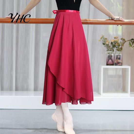 Women Dance Skirt High Waist Lace-up Multi-Layered Mesh Chiffon Long Tie Solid Color Flowy Maxi Adult Ballet Breathable