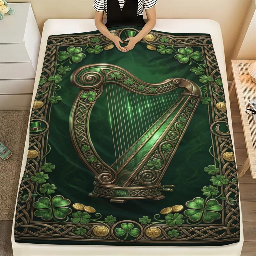 1Pc St.Patrick's Day Print Flannel Blanket, High quality Comfortable for All Seasons, Home Decor, Warmth and Comfort, Perfect for Christmas Gifts W73