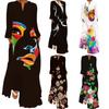 2024 Summer Retro Butterfly Print V-Neck Long Sleeve Maxi Dress with Pockets