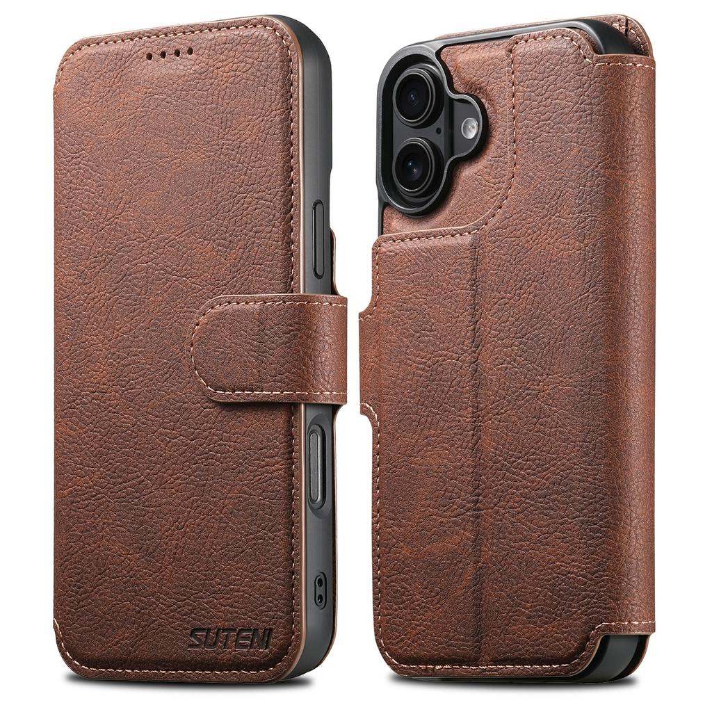 SUTENI Q-05 For iPhone 17 Case Detachable Wallet Stand Litchi Texture Leather Flip Phone Cover