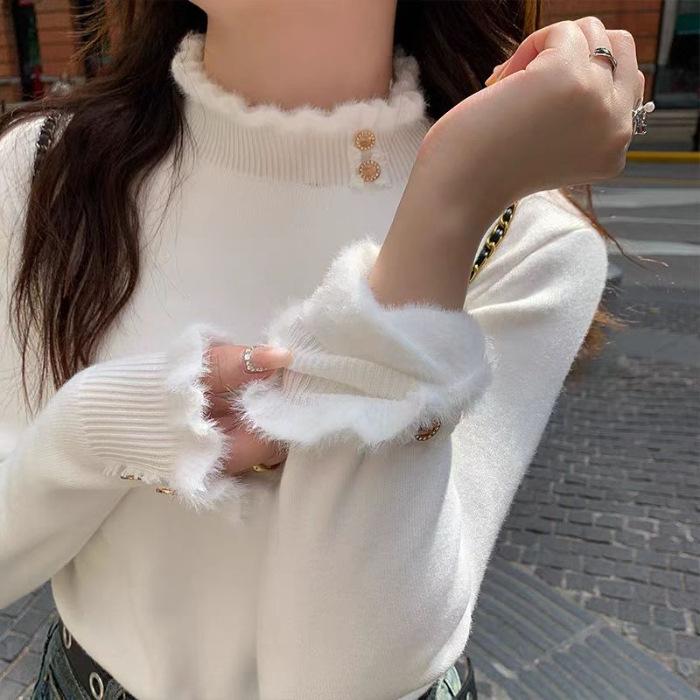 Women Fleece Sweater, Thickened One-piece Fleece Inner Layer, Half-turtle Collar Bottoming Shirt, Pullover, Stylish Knitted Warm Top