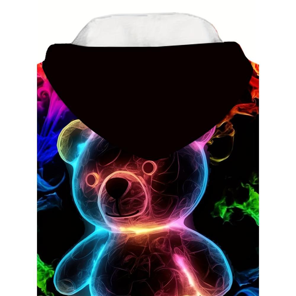 Модная толстовка с длинным рукавом для девочек - яркий красочный графический принт с изображением медведя и пламени, повседневная одежда, идеально подходящая для школы или активного отдыха