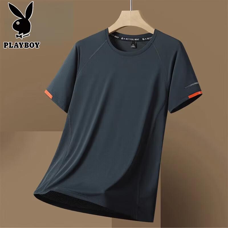 PLAYBOY Мужская дышащая футболка с коротким рукавом из ледяного шелка