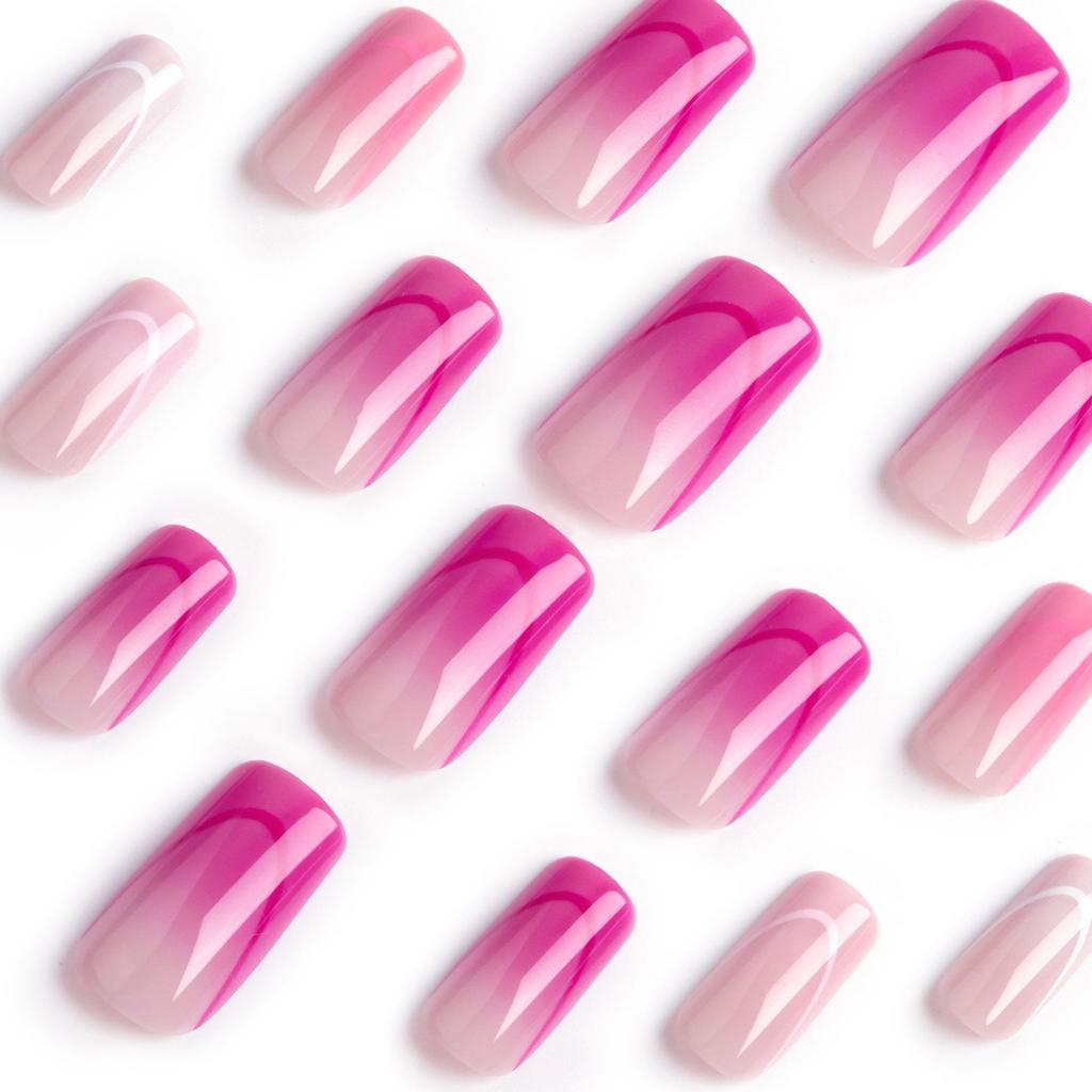 Накладные ногти длинные розовые фиолетовые постепенно меняющиеся четырехцветные линии накладные ногти накладные ногти накладные ногти