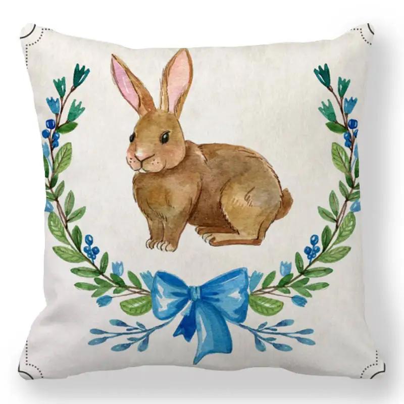 Easter Bunny Print Cushion Cover Spring Easter Egg Hare Pillowcase Home Decoration 40/45/50/60cm